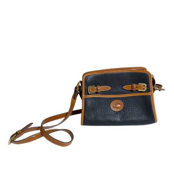 DOONEY & BOURKE ‘All Weather' Leather Black Tan Zip-Top Satchel Handbag VINTAGE - Picture 2 of 9